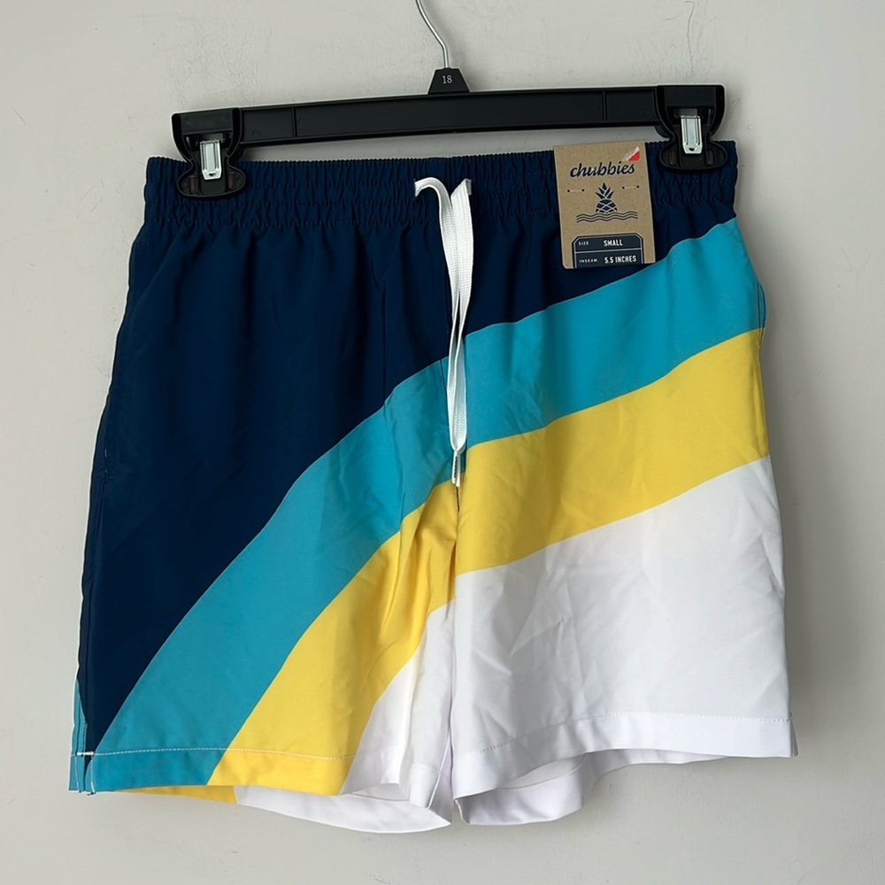 Chubbies Men’s New with tags Swim Trunks Blue Yellow Size XL ^